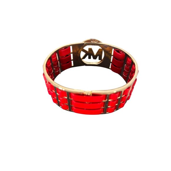 Vintage, MICHAEL KORS, Logo Clamper Bracelet, Red Leatherette, Gold Tone - Picture 5 of 7